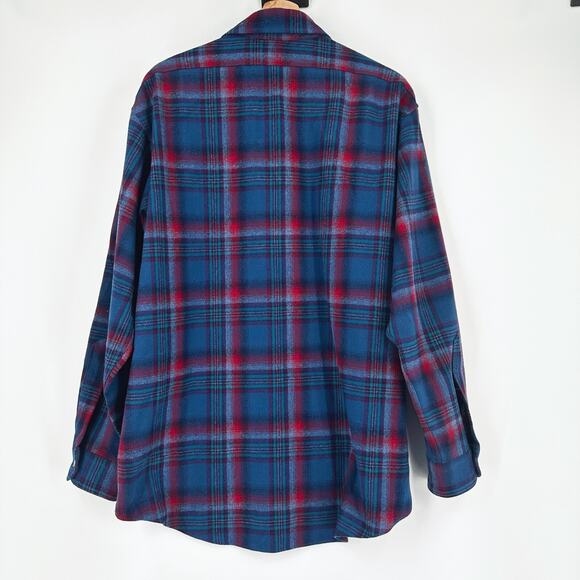 VTG Men Pendelton Virgin Wool Plaid Button Up Shirt Flannel Large Made in USA - Picture 5 of 9